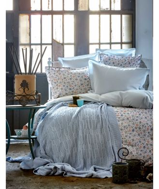 Наборы постельного белья Постельное белье с пледом Freya blue-KARACA HOME